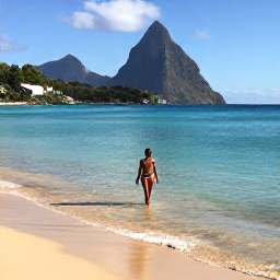 Caribbean Holidays, April Solo Holidays, Solo traveller swimming in calm turquoise water beside a golden beach on Saint Lucia