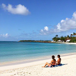Caribbean Holidays, April Spa Breaks, A couple relaxing on a quiet white-sand beach in St John, United States Virgin Islands, with calm turquoise water and palms