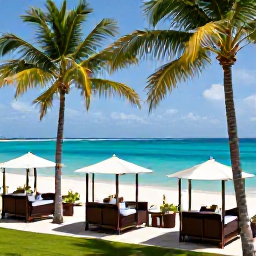 Caribbean Holidays, April Spa Breaks, A serene Caribbean spa resort in Saint Martin, with palm trees, bright turquoise sea and treatment cabanas overlooking the beach