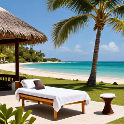 Caribbean Holidays, April Spa Breaks, A tranquil luxury spa beside a palm-fringed beach on Saint Kitts, with treatment rooms, tropical greenery and calm turquoise sea