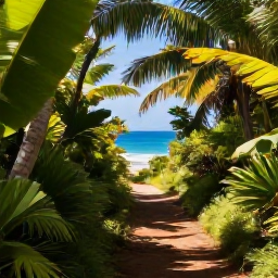 Caribbean Holidays, April Walking Holidays, A lush coastal walking trail on Saint Vincent with tropical foliage, blue Caribbean sea and warm April sunshine