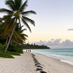 Caribbean Holidays, April Walking Holidays, A peaceful Saint Lucia beach and coastal path at sunrise in April, with palm trees, calm turquoise water and walkers in the distance