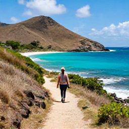 Caribbean Holidays, April Walking Holidays, A scenic coastal walking trail on Saint Barth&eacute;lemy in April, with turquoise sea, dry hills and bright Caribbean sunshine
