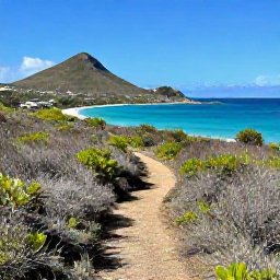 Caribbean Holidays, April Walking Holidays, A scenic coastal walking trail on Saint Martin with turquoise sea, dry tropical vegetation and bright April sunshine