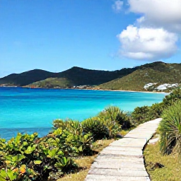 Caribbean Holidays, April Walking Holidays, A scenic coastal walking trail on St John in the United States Virgin Islands, with turquoise sea, green hills and warm April sunshine