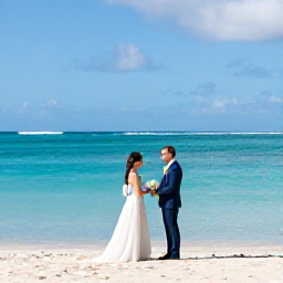 Caribbean Holidays, April Weddings, Bride and groom exchanging vows beside a calm turquoise sea on a sunny Saint Barth&eacute;lemy beach in April