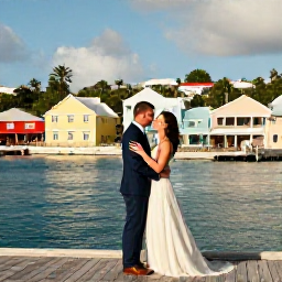 Caribbean Holidays, April Weddings, Happy wedding couple exploring Gustavia harbour and colourful streets on Saint Barth&eacute;lemy in warm April sunshine