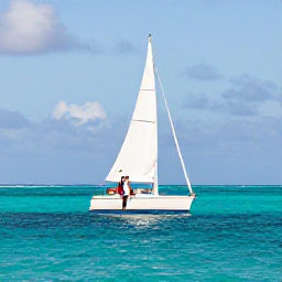 Caribbean Holidays, April Weddings, Newly married couple sailing across clear turquoise water near Providenciales after an April wedding in Turks and Caicos