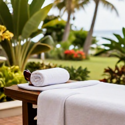Caribbean Holidays, April Wellness, Open-air Caribbean spa treatment beside a tropical garden on Saint Kitts, natural textures, calm setting and soft daylight