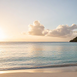 Caribbean Holidays, April Wellness, Quiet Caribbean beach on Saint Martin at sunrise, calm turquoise water, soft golden light, peaceful wellness holiday atmosphere