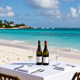 Caribbean Holidays, April Wine Holidays, Elegant wine tasting table beside a turquoise Caribbean beach in Saint Barth&eacute;lemy, April sunshine