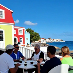 Caribbean Holidays, April Wine Tasting, Visitors enjoying a peaceful afternoon in Charlotte Amalie, St Thomas, after a wine tasting, with colourful streets, harbour views and Caribbean sunshine