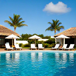 Caribbean Holidays, Aruba Adults Only, Adults relaxing beside a calm turquoise pool at an adults-only resort in Aruba, bright Caribbean sunshine and palm trees