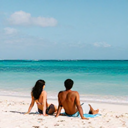 Caribbean Holidays, Aruba Adults Only, Adults relaxing beside a turquoise Caribbean sea at an Aruba resort in warm August sunshine