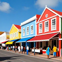 Caribbean Holidays, Aruba Adults Only, Colourful streets and local market in Oranjestad Aruba, Dutch Caribbean architecture and people exploring
