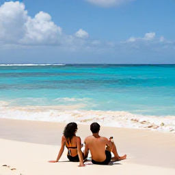 Caribbean Holidays, Aruba Adults Only, Couple relaxing beside a turquoise Aruba beach in warm April sunshine