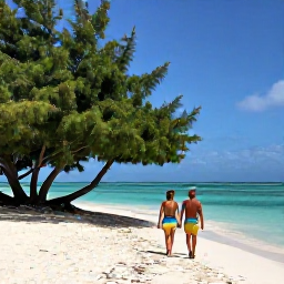 Caribbean Holidays, Aruba Adults Only, Couple walking along Eagle Beach in Aruba during July, white sand, turquoise water and Divi Divi trees