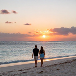 Caribbean Holidays, Aruba Adults Only June, Couple walking along Eagle Beach in Aruba at sunset during a warm June evening