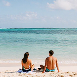 Caribbean Holidays, Aruba Adults Only May, Adult couple relaxing beside a turquoise Caribbean sea at an Aruba adults-only resort in warm May sunshine