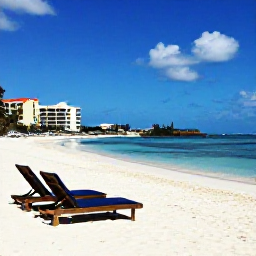 Caribbean Holidays, Aruba Adults Only May, White sandy Palm Beach in Aruba with sun loungers, calm blue water and an adults-only resort in the background