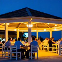 Caribbean Holidays, Aruba Adults Only, Outdoor restaurant in Aruba serving fresh seafood at dusk, with warm lighting and relaxed adult atmosphere