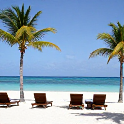Caribbean Holidays, Aruba Adults Only, Relaxed adults-only resort beside a calm turquoise beach in Aruba, with sun loungers and palm trees