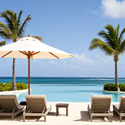 Caribbean Holidays, Aruba Adults Only, Stylish adults-only Aruba resort with infinity pool, comfortable loungers, palm trees and ocean views