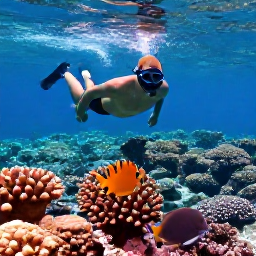 Caribbean Holidays, Aruba Adventure, A snorkeller swimming above colourful coral and tropical fish in clear Caribbean water near Aruba