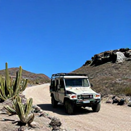 Caribbean Holidays, Aruba Adventure Holidays, A guided off-road jeep driving through Aruba&rsquo;s rugged Arikok National Park, with cacti, rocky hills and a clear blue sky