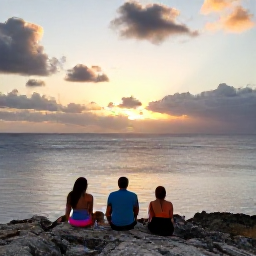 Caribbean Holidays, Aruba Adventure Holidays, A relaxed evening in Aruba with hikers enjoying sunset views over the Caribbean from a rocky coastal viewpoint