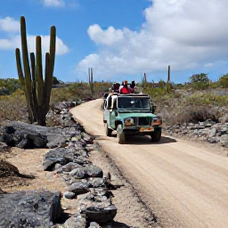 Caribbean Holidays, Aruba Adventure Holidays, Jeep driving across the rugged cactus-covered landscape of Arikok National Park in Aruba