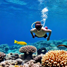 Caribbean Holidays, Aruba Adventure Holidays, Visitors snorkelling over a colourful coral reef with tropical fish in the clear waters of Aruba
