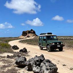 Caribbean Holidays, Aruba Adventure, Jeep safari travelling across Aruba's rugged north coast near natural rock formations and desert landscape