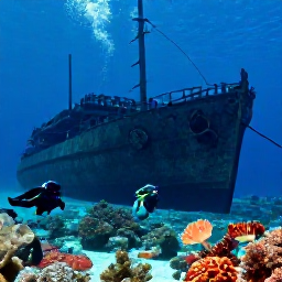 Caribbean Holidays, Aruba Adventure, Snorkellers and divers exploring a colourful Caribbean reef beside a sunken ship in clear Aruba water