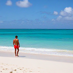 Caribbean Holidays, Aruba Adventure, Sunny Aruban coastline in April with turquoise sea, white sand and adventurous travellers exploring the shore