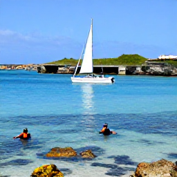Caribbean Holidays, Aruba All Inclusive, A small boat sailing over clear blue water beside Aruba&rsquo;s coast, with snorkellers exploring a colourful reef and rocky shoreline in the background
