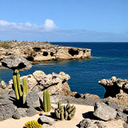 Caribbean Holidays, Aruba All Inclusive, Aruba&rsquo;s rugged northern coast with natural rock formations, cacti and a dramatic blue sea beneath a sunny sky