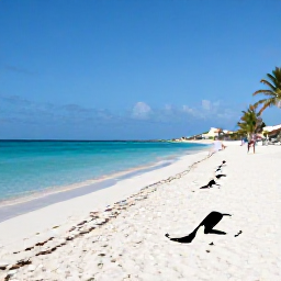 Caribbean Holidays, Aruba Beach Holidays, Wide white-sand beach in Aruba at midday, calm turquoise Caribbean water, a few palm trees and relaxed holiday atmosphere