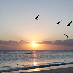 Caribbean Holidays, Aruba Birdwatching, A relaxed Aruba evening after birdwatching, with a beach sunset, gentle sea and silhouettes of tropical birds flying overhead