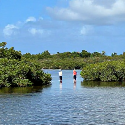 Caribbean Holidays, Aruba Birdwatching, Birdwatchers walking beside the calm wetlands and mangroves of Bubali Bird Sanctuary in Aruba