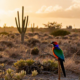 Caribbean Holidays, Aruba Birdwatching, Colourful Caribbean birds in a dry Aruban landscape at sunrise, with cacti, low scrub and warm golden light