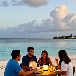 Caribbean Holidays, Aruba Birdwatching, Friendly travellers enjoying an evening meal near the coast in Aruba after a day of birdwatching