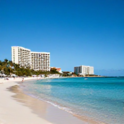 Caribbean Holidays, Aruba Business Class, Aruba's Palm Beach with calm turquoise water, golden sand, watersports and hotels in the background