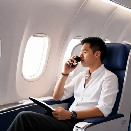 Caribbean Holidays, Aruba Business Class, Business class passenger relaxing in a comfortable premium cabin before a flight to Aruba