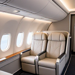 Caribbean Holidays, Aruba Business Class, Modern business class aircraft cabin with comfortable lie-flat seats, soft lighting and a relaxed Caribbean travel atmosphere