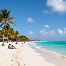 Caribbean Holidays, Aruba Business Class, Palm-fringed Eagle Beach in Aruba during September, turquoise sea, white sand, relaxed sunbathers and gentle trade winds
