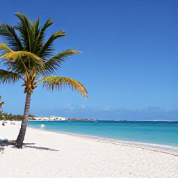 Caribbean Holidays, Aruba Business Class, Palm-fringed white beach and turquoise sea in Aruba under clear blue skies