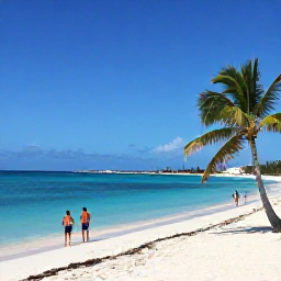 Caribbean Holidays, Aruba Business Class, Palm-fringed white sand beach in Aruba in October, turquoise water, bright sky and relaxed visitors