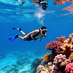 Caribbean Holidays, Aruba Business Class, Traveller enjoying snorkelling in clear blue water beside Aruba's colourful coral reef