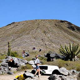 Caribbean Holidays, Aruba Business Class, Visitors exploring Aruba's rugged Arikok National Park landscape with cacti, rocky hills and a clear blue sky